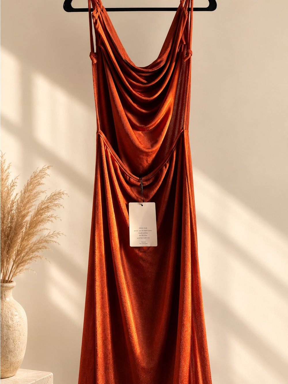 SHEIN Rust Orange Backless Draped Slip Dress